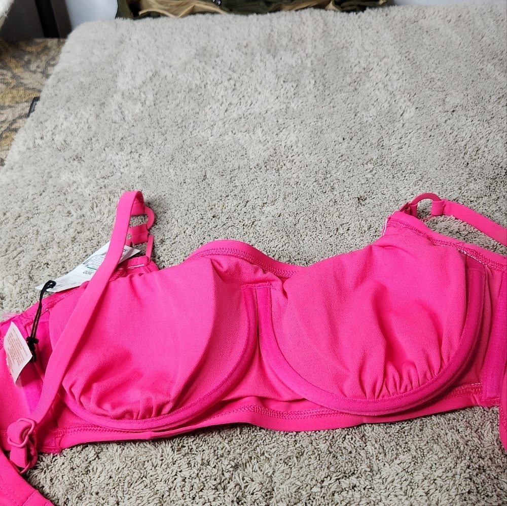 Women's Ring Detail Hidden Underwire Bikini Top - Shade & Shore Hot Pink 36DD - Picture 8 of 12